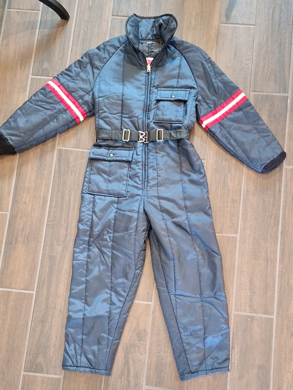 Vintage 70s JC Penney Snowmobile Snow Suit Jumpsuit Navy Red & White Retro Sz M